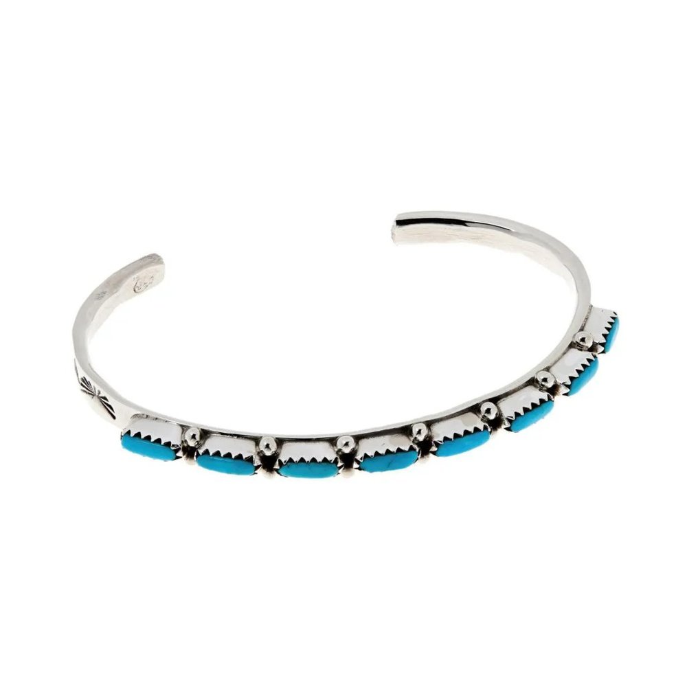 Chaco Canyon Zuni Kingman Turquoise Rectangular Stone Cuff. 6-3/4"